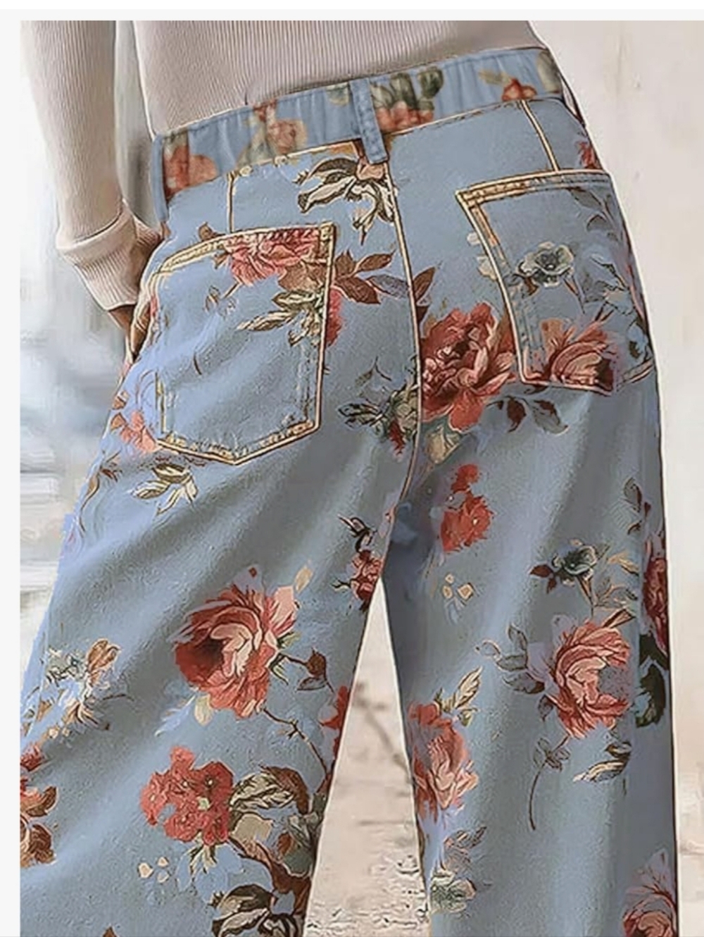 Wide Leg Floral Pants in Light Blue - Picture 2 of 6